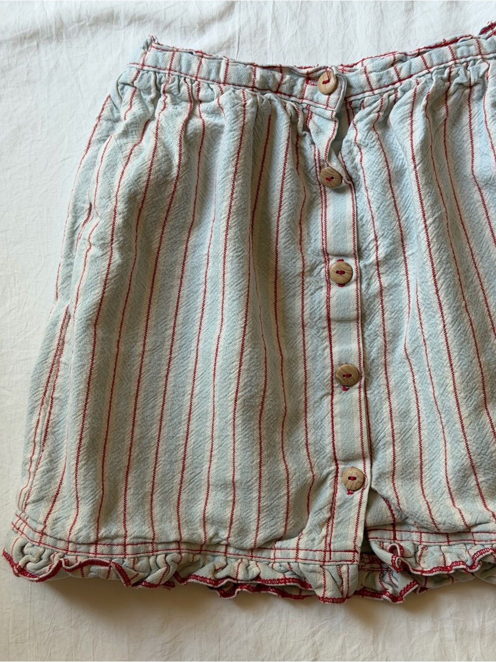 Fin & Vince Girls Striped Button Front Skirt 4/5Y Ruffle Blue Red